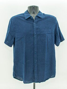 Magaschoni Short-sleeve Button-up Shirt | Blue | Men's MEDIUM